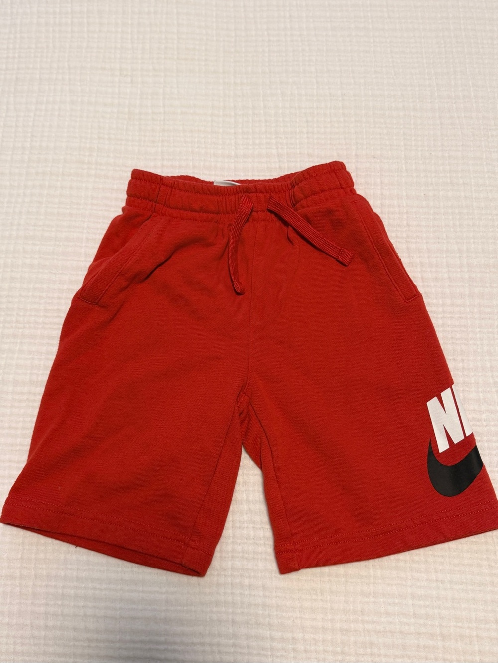 Nike Red Kids Drawstring Fleece / French Terry Shorts with Black & White Logo